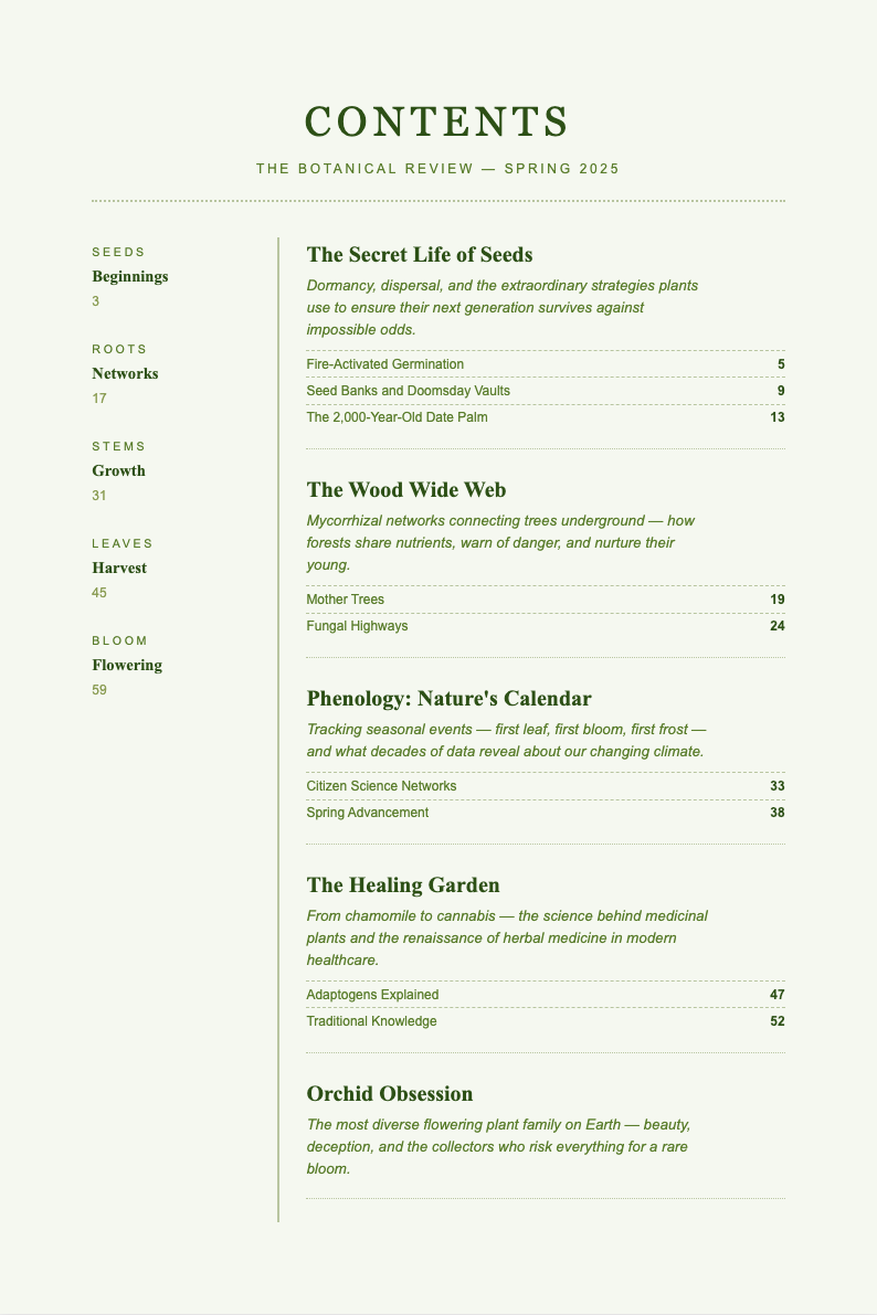 Botanical Nature Table Of Contents With Content